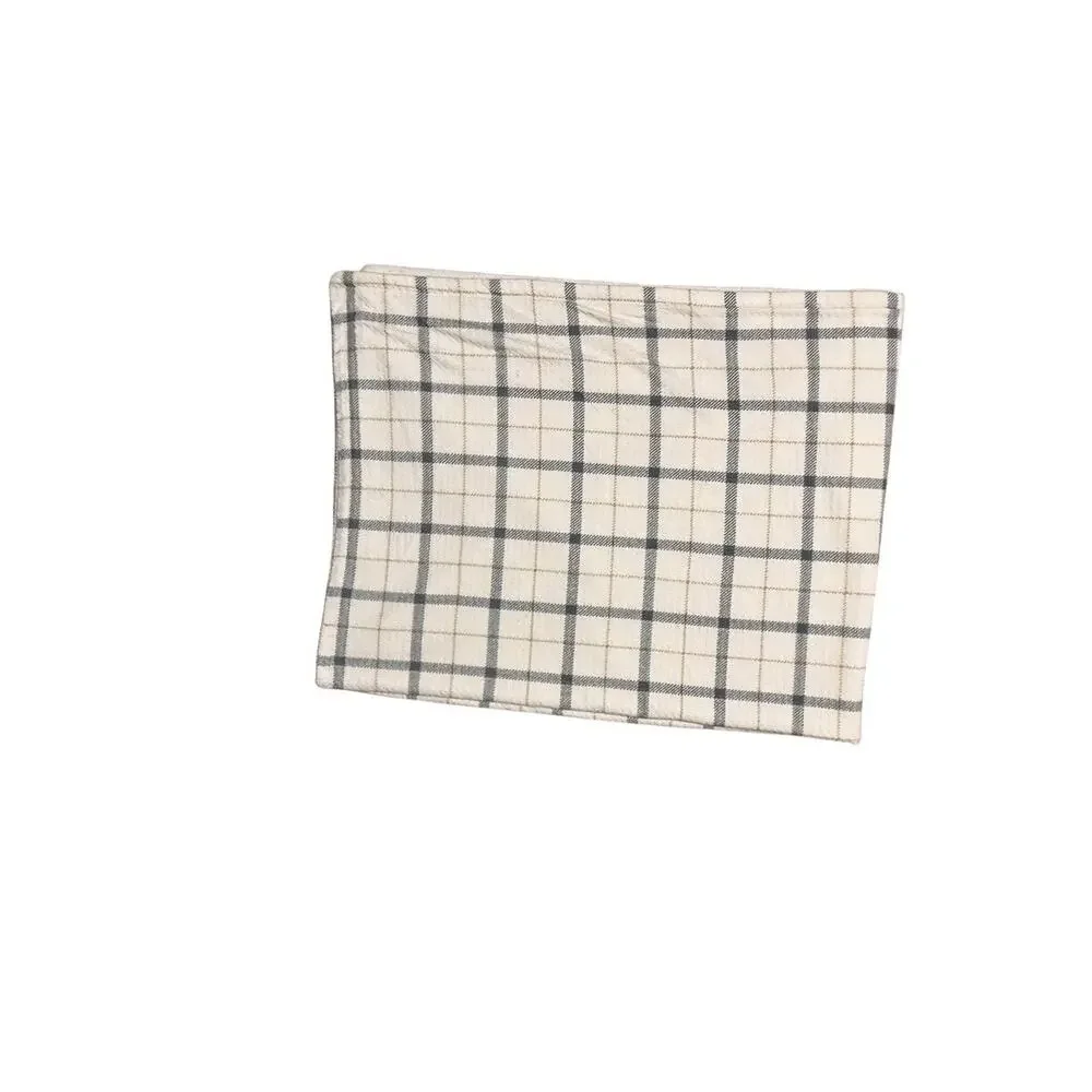 Cream Plaid Print Throw Blanket Reversible Ivory Side Accent Cover Light Damage